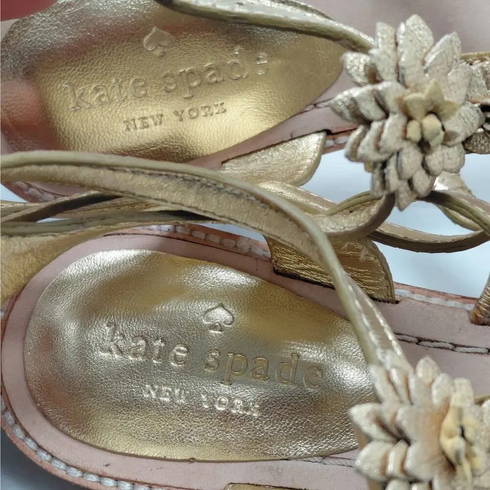 Kate Spade Womens Gladiator Sandals Size 8.5 Gold Floral Boho Vacation Summer - Picture 9 of 15